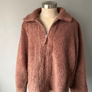 Lucky Brand Women’s Fleece Teddy Brown Jacket Oversized Cozy Comfy